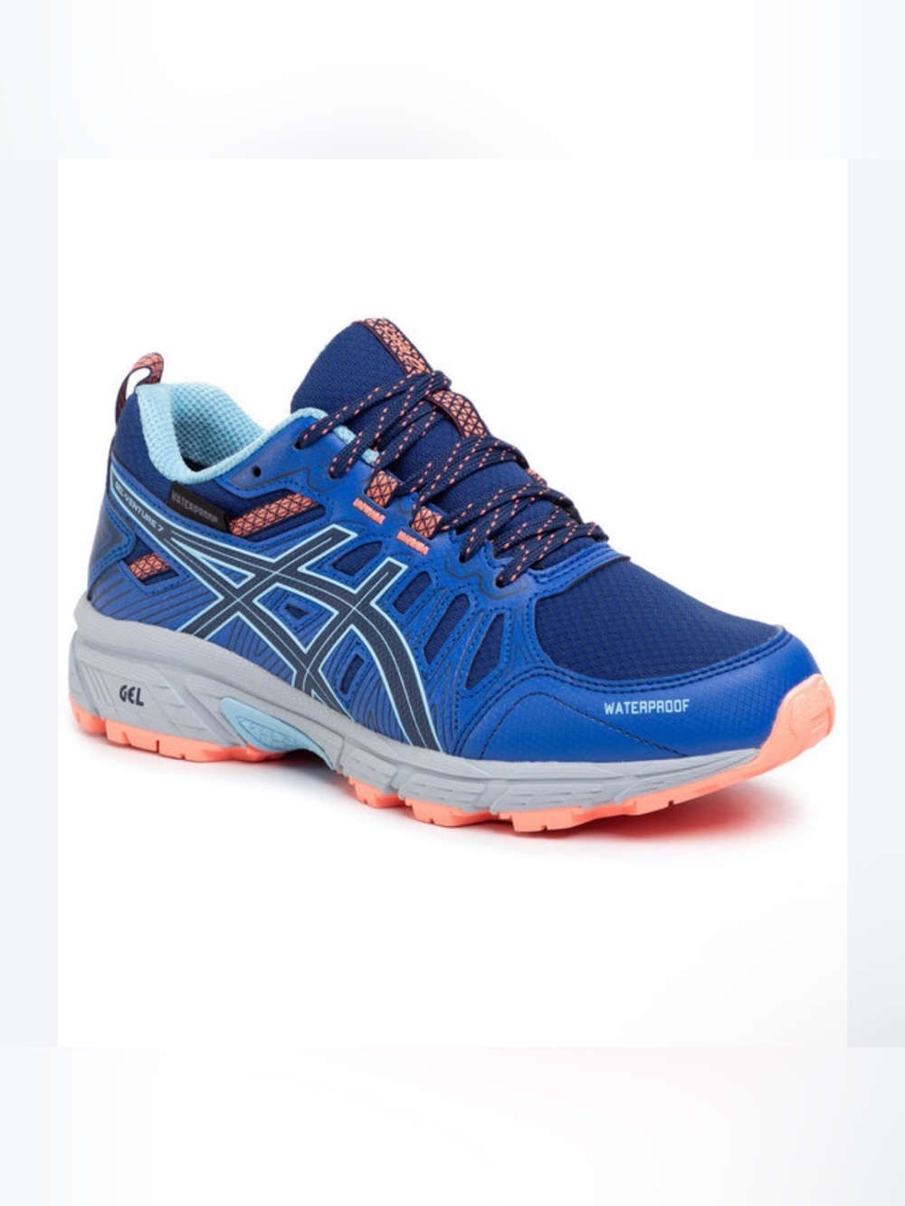 ASICS Women's Blue Athletic Shoe with Coral Accents